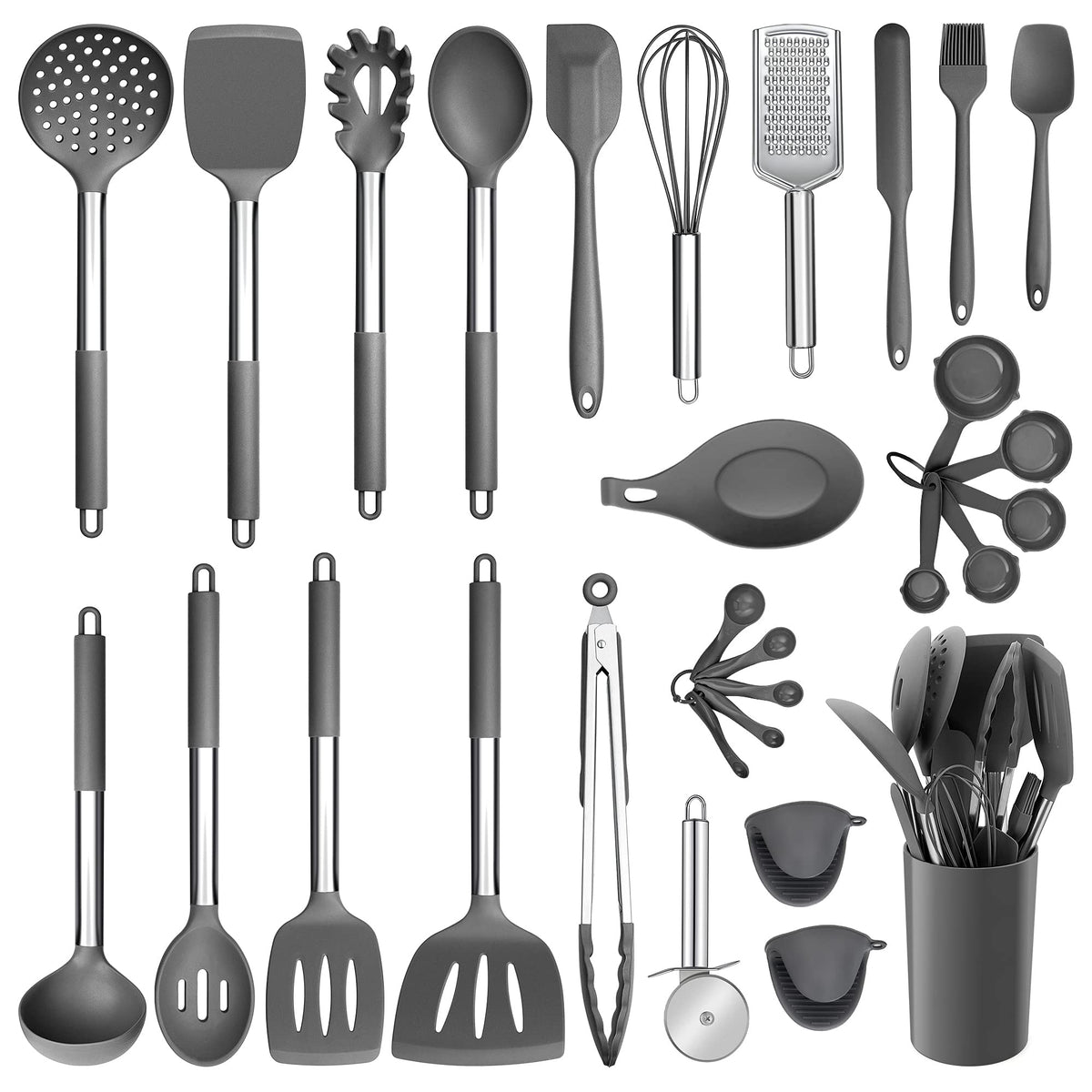 E-far Silicone Cooking Utensils Set, 7-Piece Black Kitchen Utensils Set
