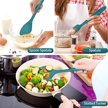 P&P CHEF Blue Kitchen Utensils, Silicone Cooking Utensil Set of 7