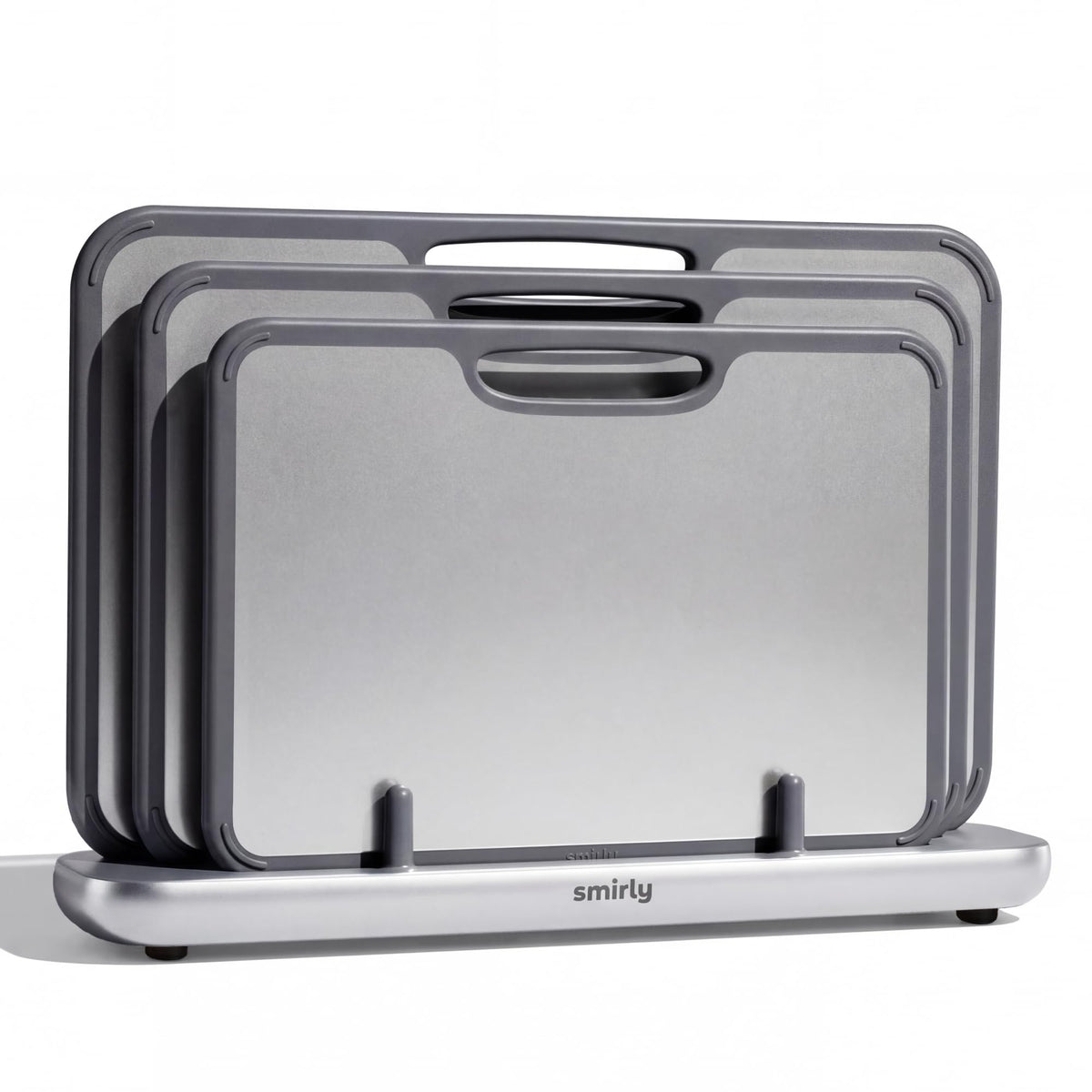 SMIRLY Titanium Cutting Board for Kitchen, with Holder, 3 Pack, Silver