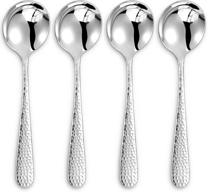 KEAWELL Premium Louise Hammered 4-Piece Soup Spoon Set (7" Soup Spoons)