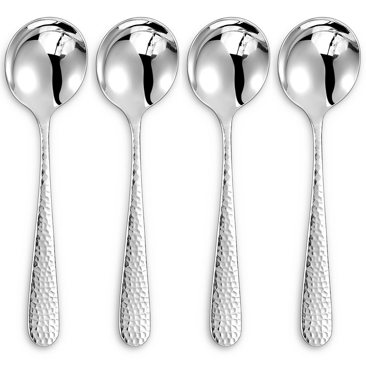 KEAWELL Premium Louise Hammered 4-Piece Soup Spoon Set (7" Soup Spoons)