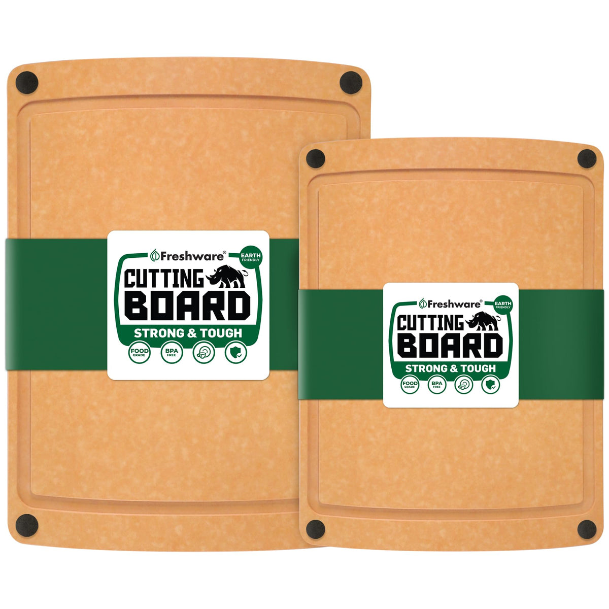 Freshware Wood Cutting Boards for Kitchen, Dishwasher Safe, Medium 12" x 9" and Large, 15" x 11.25", Set of 2, Natural