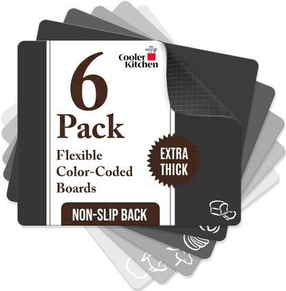 Camping Cutting Board Mats for Kitchen & RV, Flexible Set of 6 Thick 15x12