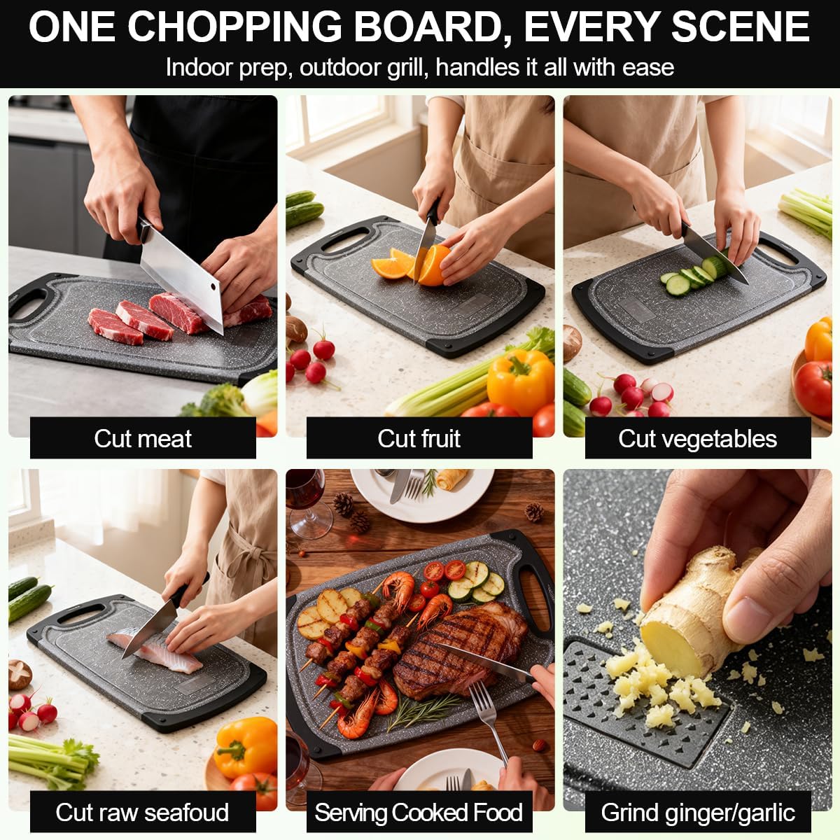 Viretang Plastic Cutting Boards Set of 3,BPA Free,Dishwasher Safe