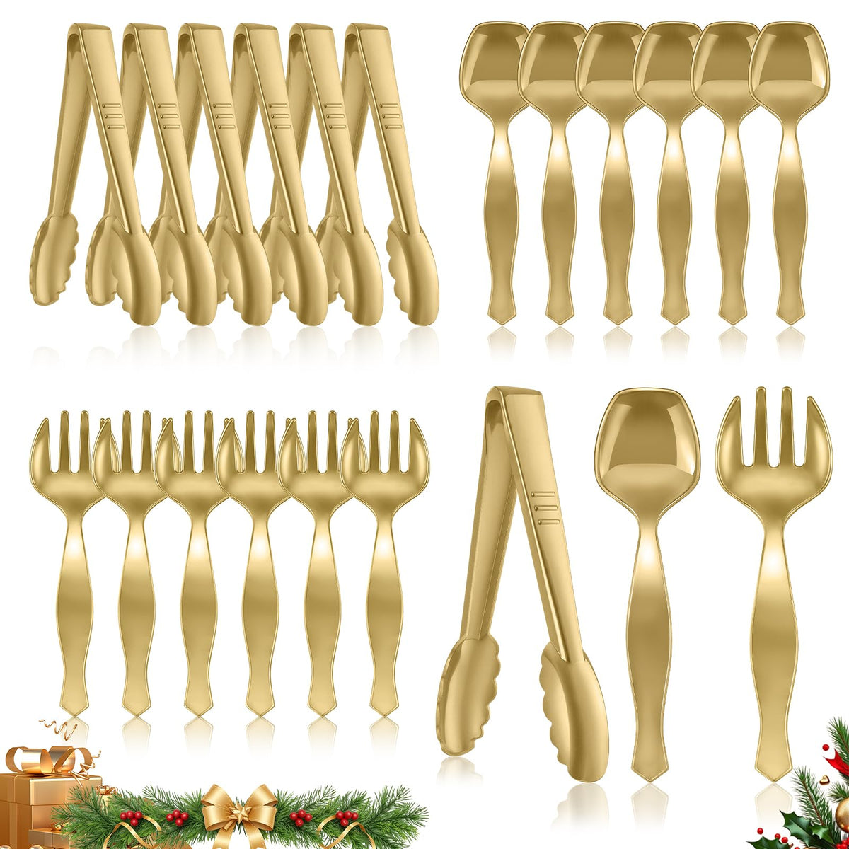 Mwellewm Plastic Serving Utensils Set, Disposable Tongs Spoons for Buffet