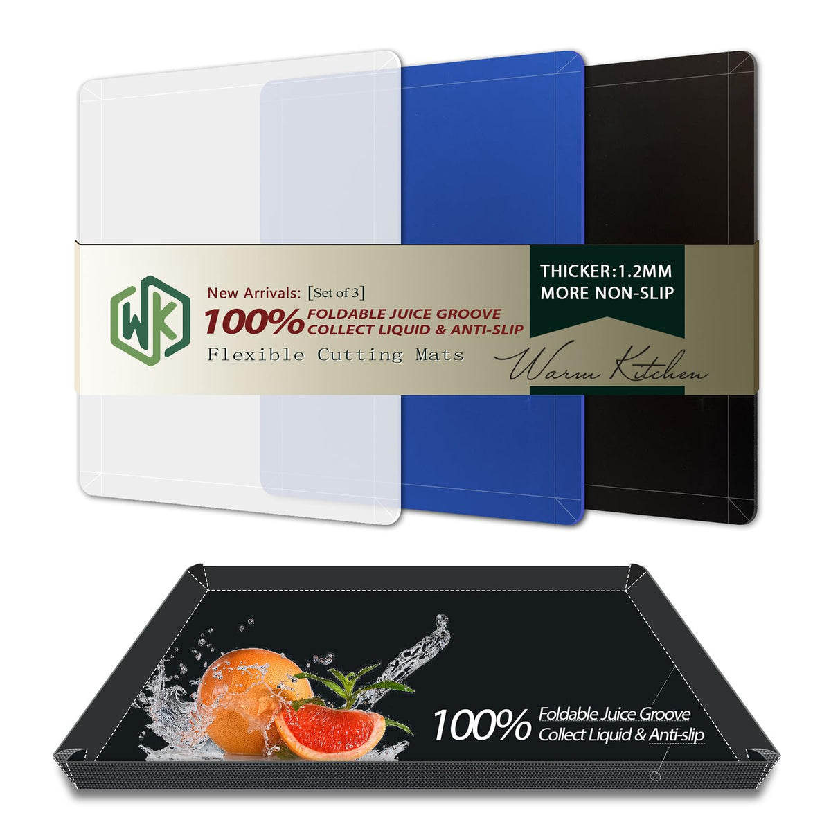 WK Flexible Plastic Cutting Boards Mats for Kitchen, Flexible Non Slip Cutting Mat, Thin Cutting Sheets, BPA Free, Dishwasher Safe, Multi Sizes