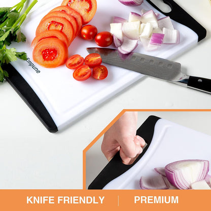 Empune BPA-Free Plastic Cutting Board for Kitchen with Juice Grooves, Extra Large Dishwasher Safe Cutting Boards Set of 4 with Handles, Thick Non-Slip Chopping Board for Meat, Fruit and Chicken, Black