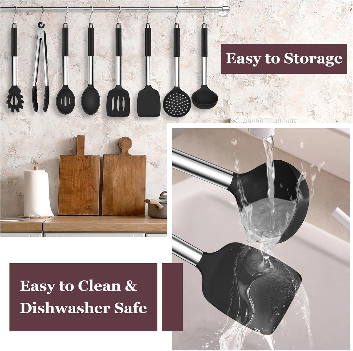 TeamFar Kitchen Utensils Set of 8, Silicone Utensils Kitchen Tools Set
