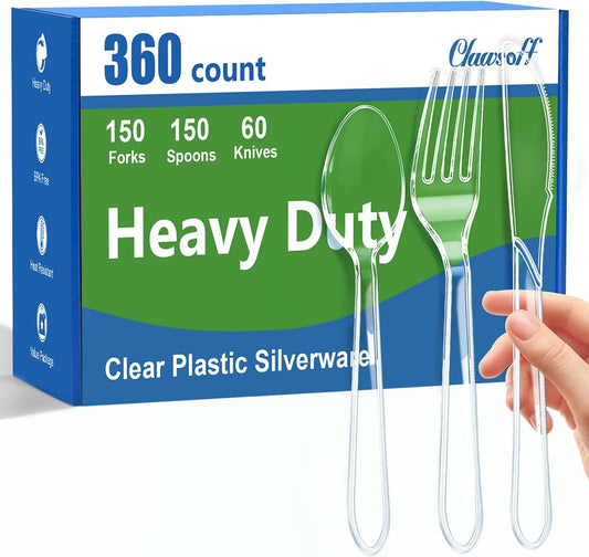 Clawsoff 360 Count Clear Plastic Silverware Set,Disposable Utensils Plastic