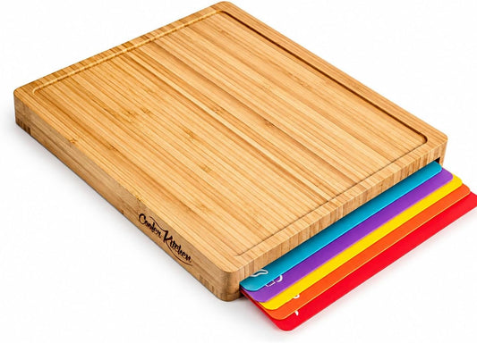 Bamboo Cutting Board Set with 6 Mats, Wood Cutting Boards for Kitchen