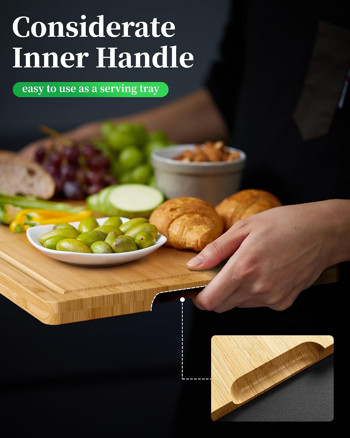 Kitsure Bamboo Cutting Board for Kitchen, Large, Natural