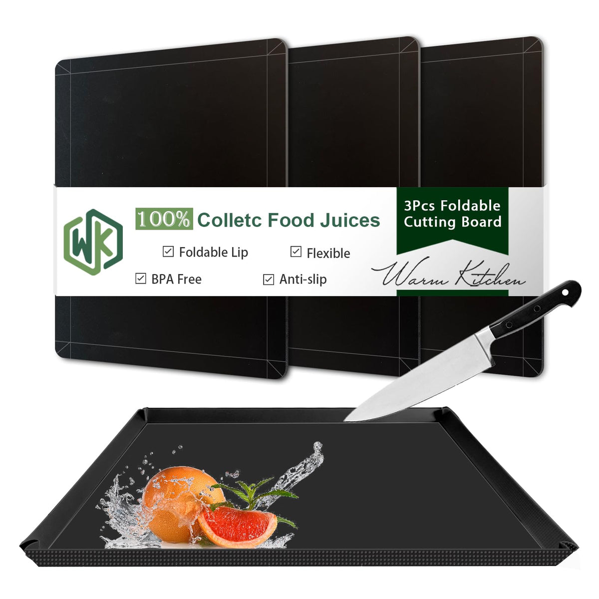 WK Flexible Plastic Cutting Boards Mats for Kitchen, Flexible Non Slip Cutting Mat, Thin Cutting Sheets, BPA Free, Dishwasher Safe, Multi Sizes