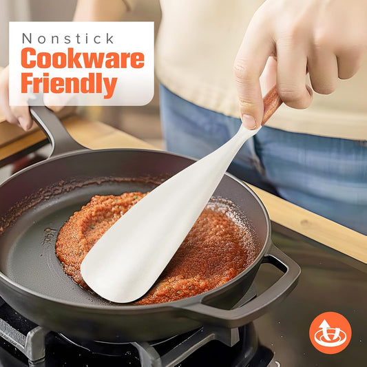 Silicone Cooking Utensils Set of 7, Wooden Handle (White)