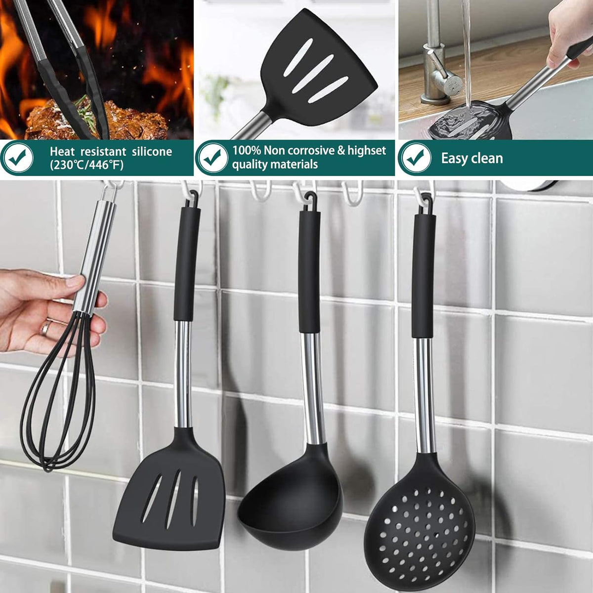Umite Chef Kitchen Utensil Set, 15pcs Silicone Cooking Utensils
