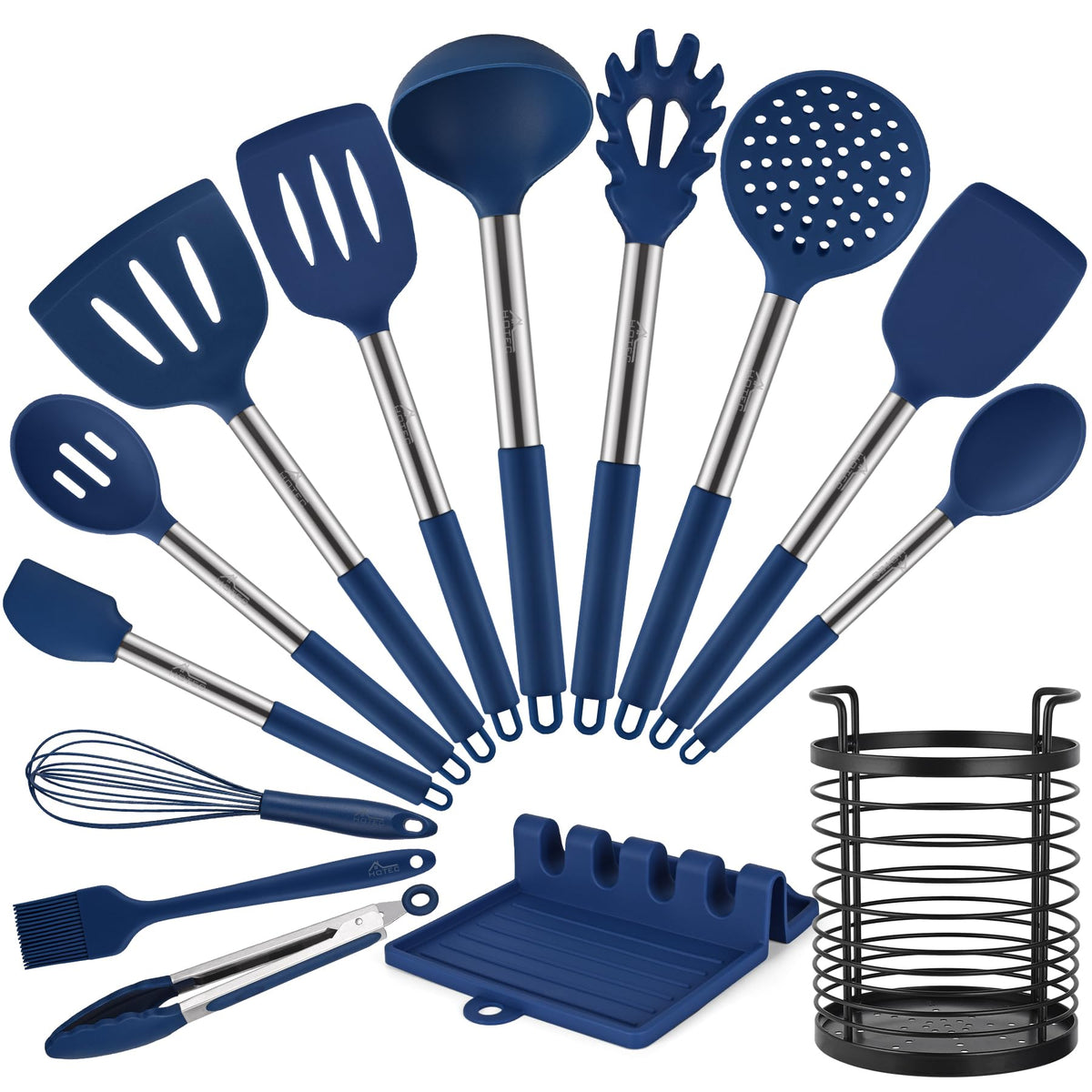 HOTEC Silicone Kitchen Cooking Utensils Set, 14pcs Multicolor