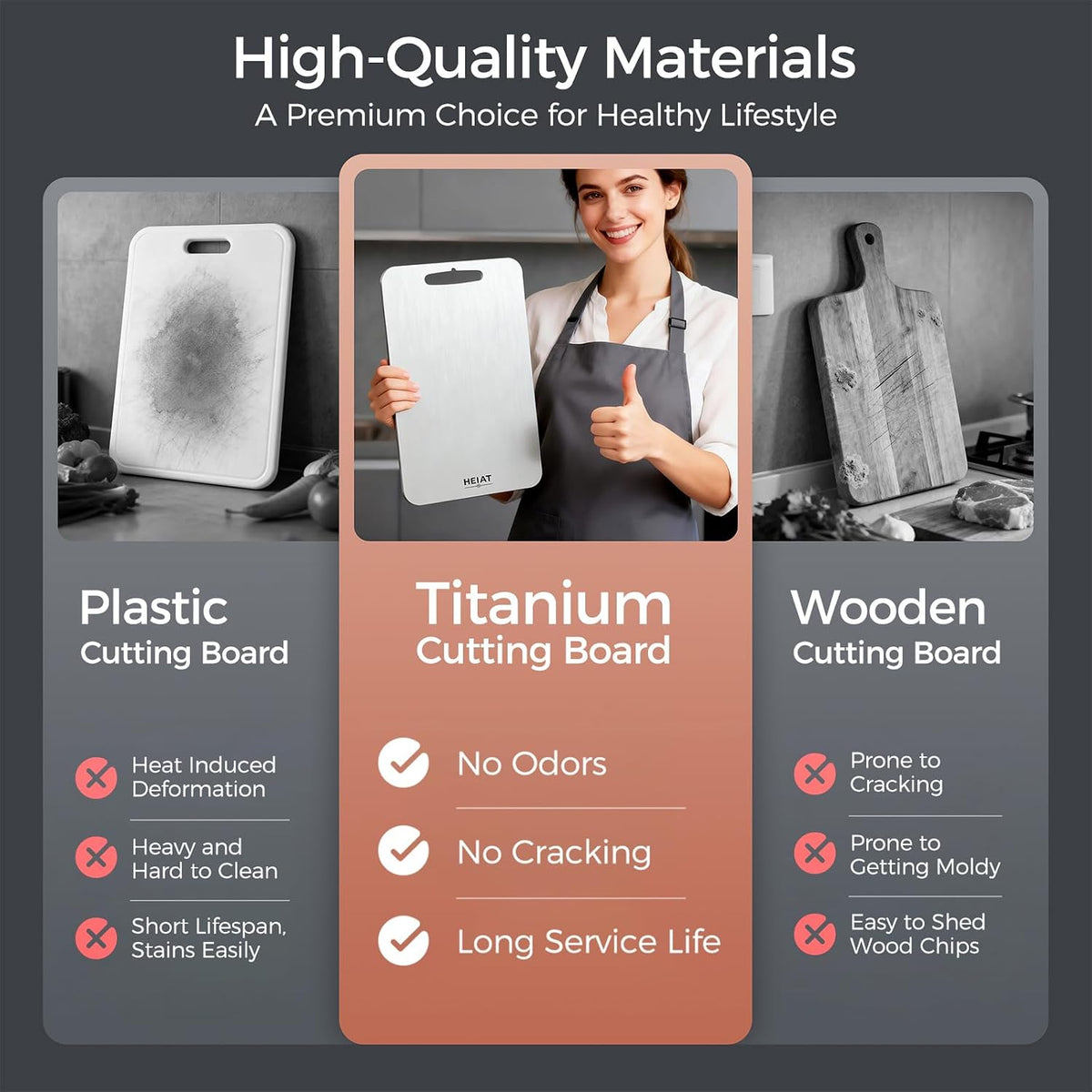 Titanium Cutting Board 3-Piece Set, 100% Pure Titanium Cutting Boards for Kitchen,Double-Sided Chopping Boards for Everyday Meal Prep