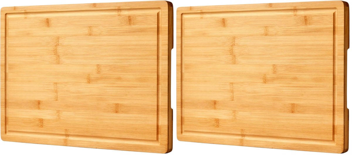 Bamboo Cutting Board for Kitchen, 18" Large Wood Charcuterie Cheese Board, Wooden Chopping Block with Side Handles and Juice Grooves