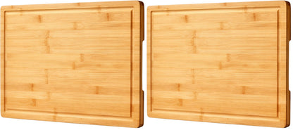Bamboo Cutting Board for Kitchen, 18" Large Wood Charcuterie Cheese Board, Wooden Chopping Block with Side Handles and Juice Grooves