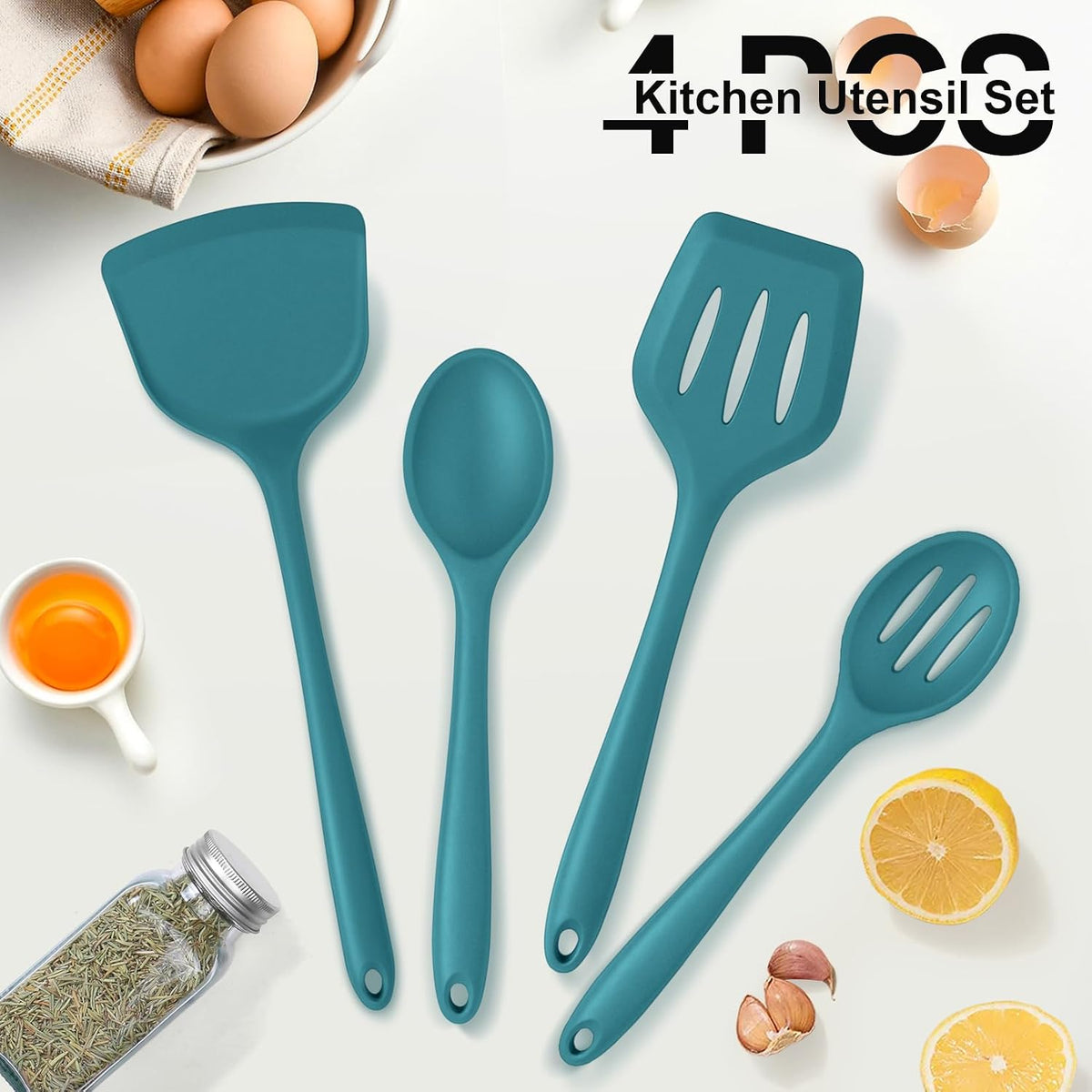 P&P CHEF Blue Kitchen Utensil Set, 4 Pieces Silicone Cooking Utensils