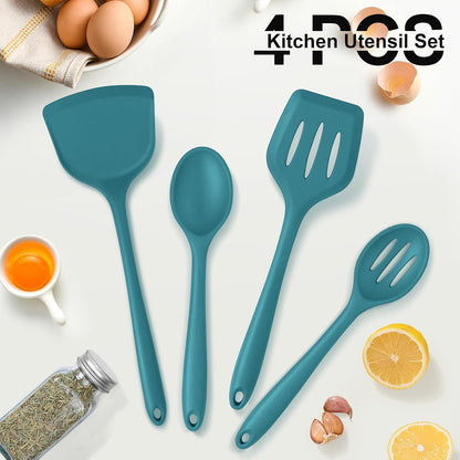 P&P CHEF Blue Kitchen Utensil Set, 4 Pieces Silicone Cooking Utensils