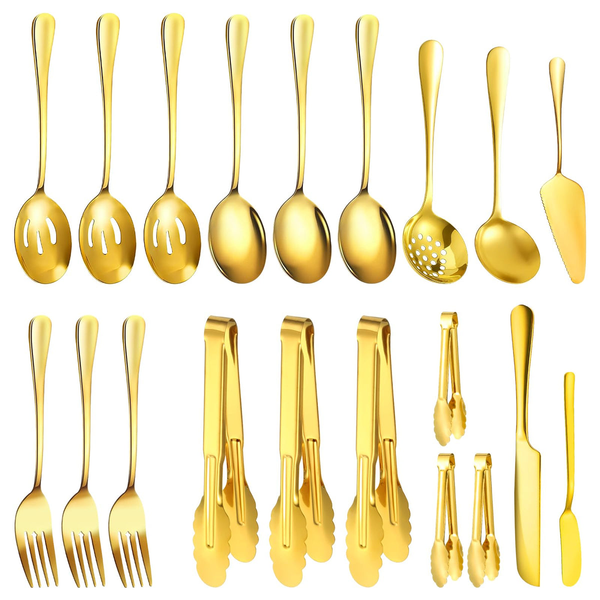 6-Piece Gold Serving Utensil Set, Serving Spoons for Buffet