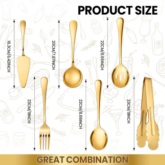 6-Piece Gold Serving Utensil Set, Serving Spoons for Buffet