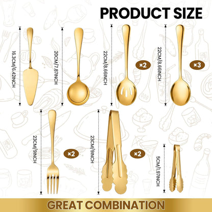 12-Piece Gold Serving Utensils Set, Serving Spoons for Buffet