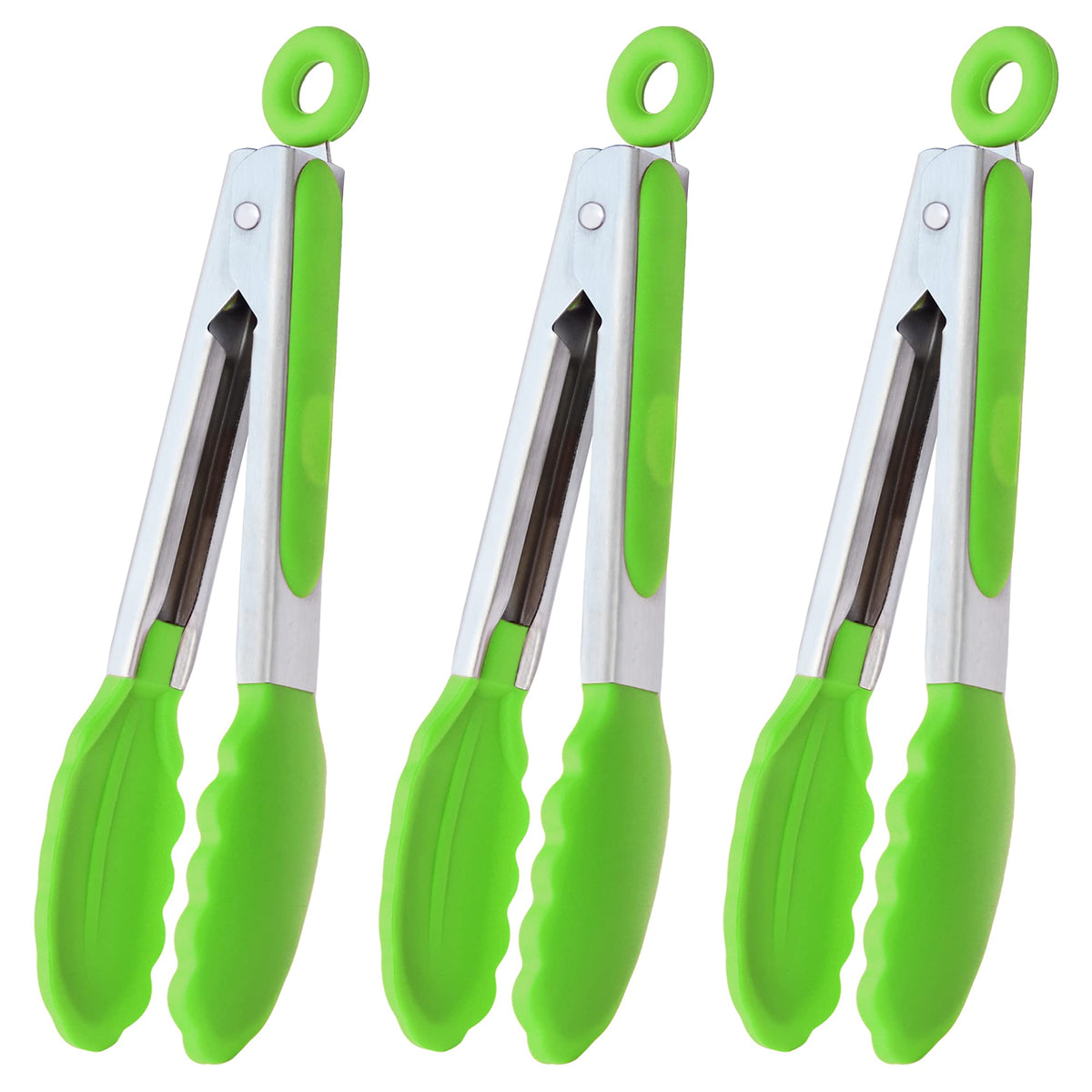 HINMAY Small Silicone Tongs 7-Inch Mini Serving Tongs, Set of 3 (Black Gray White)