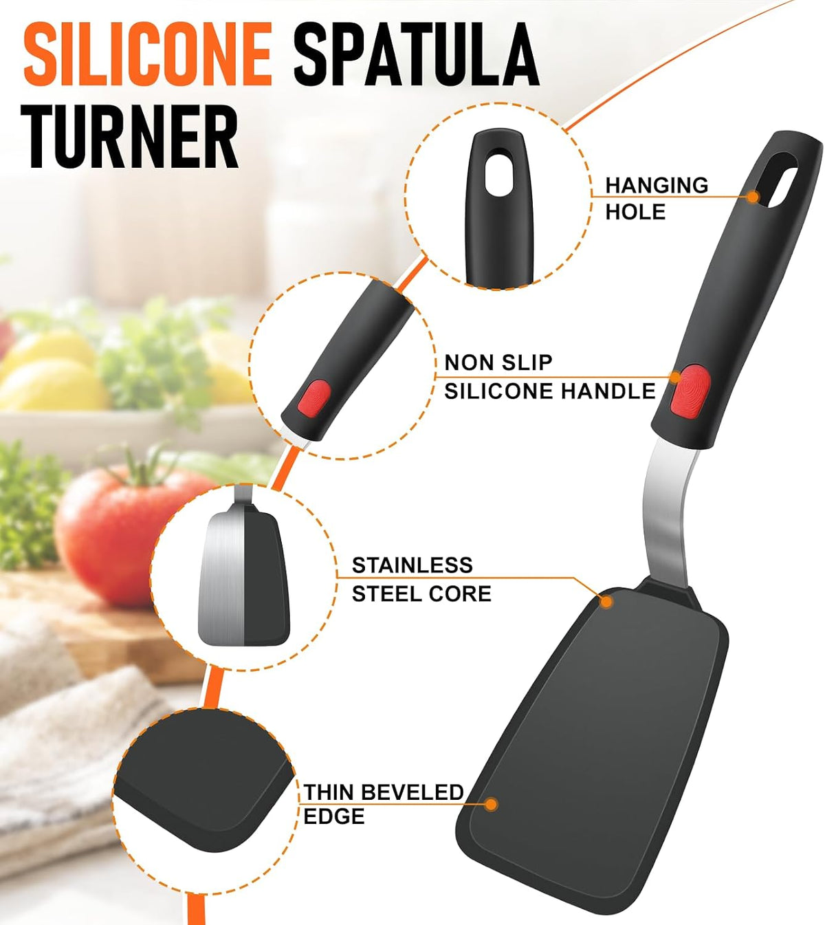 4Pcs Silicone Spatula Turner Set, Heat Resistant Silicone Spatula for Nonstick Cookware, BPA Free Kitchen Spatula Cooking Utensils Set, Flexible Spatula Turner for Flipping Eggs, Burger, Fish, Pancake