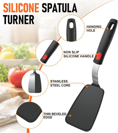 4Pcs Silicone Spatula Turner Set, Heat Resistant Silicone Spatula for Nonstick Cookware, BPA Free Kitchen Spatula Cooking Utensils Set, Flexible Spatula Turner for Flipping Eggs, Burger, Fish, Pancake