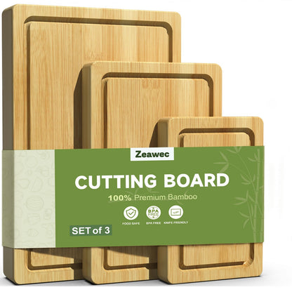 3-Piece Set Deep-Carbonized Bamboo Cutting Board for Kitchen, Carbonized