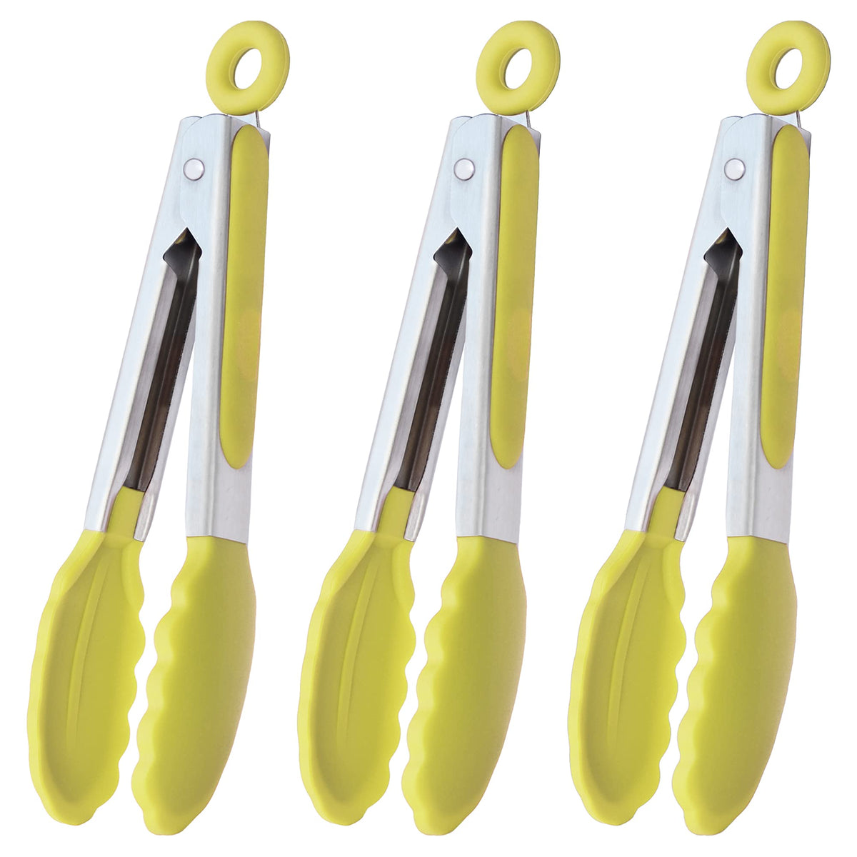 HINMAY Small Silicone Tongs 7-Inch Mini Serving Tongs, Set of 3 (Black Gray White)
