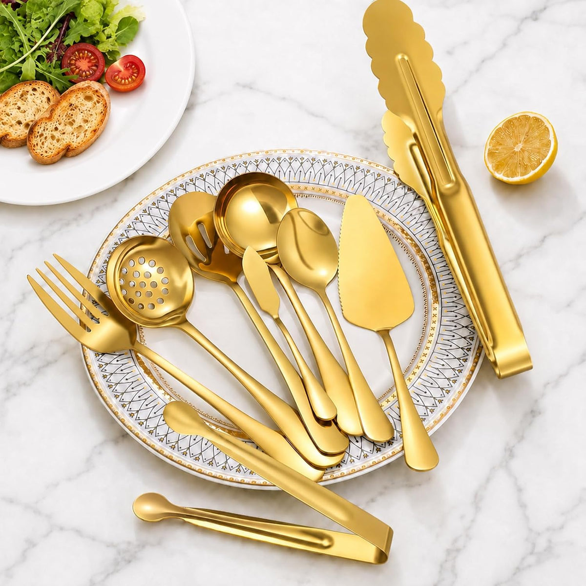 Mwellewm 17Pc Gold Serving Utensils, Stainless Steel Heavy Duty Serving Set