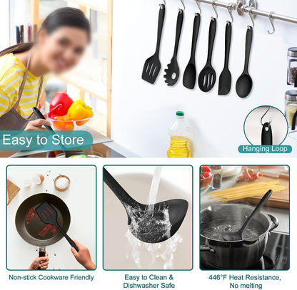 TeamFar Silicone Cooking Utensil Set of 7, Kitchen Cooking Utensil Set