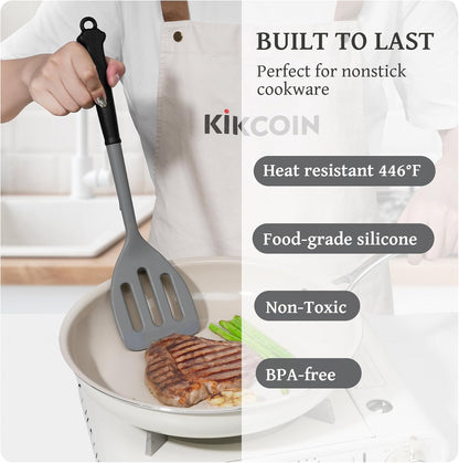 Kikcoin 43 PCS Silicone Kitchen Utensils Set, Dishwasher Safe Kitchen Cooking Utensils Set, 446°F Spatulas Silicone Heat Resistant, Non Toxic Silicone Utensils Set With Two-Tone Grip Handles, Gray