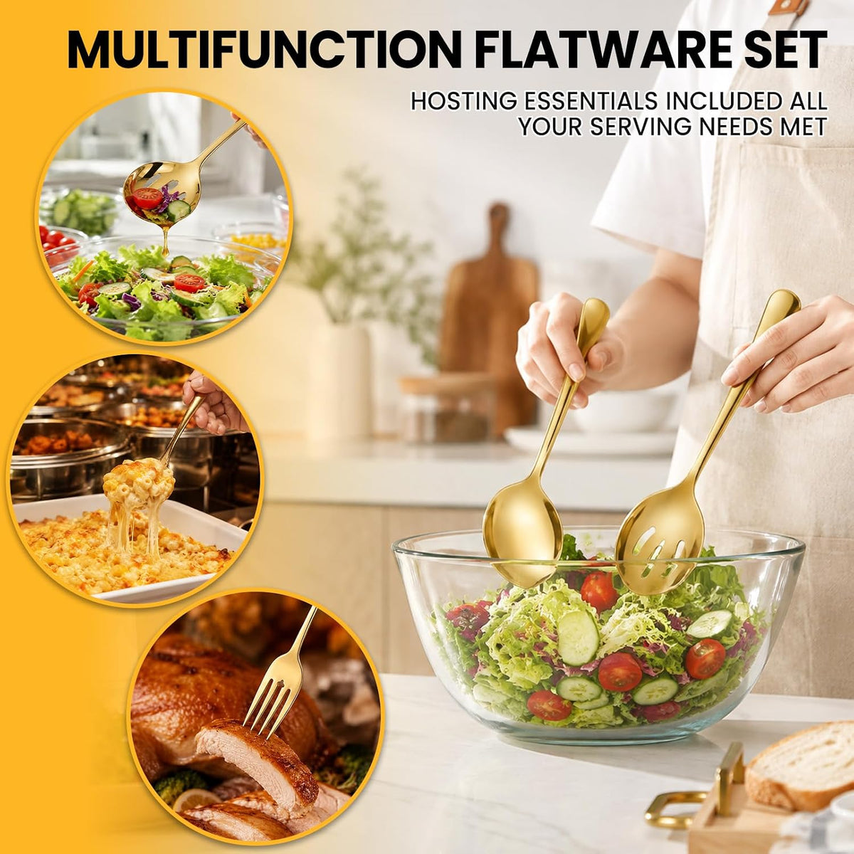 6-Piece Gold Serving Utensil Set, Serving Spoons for Buffet