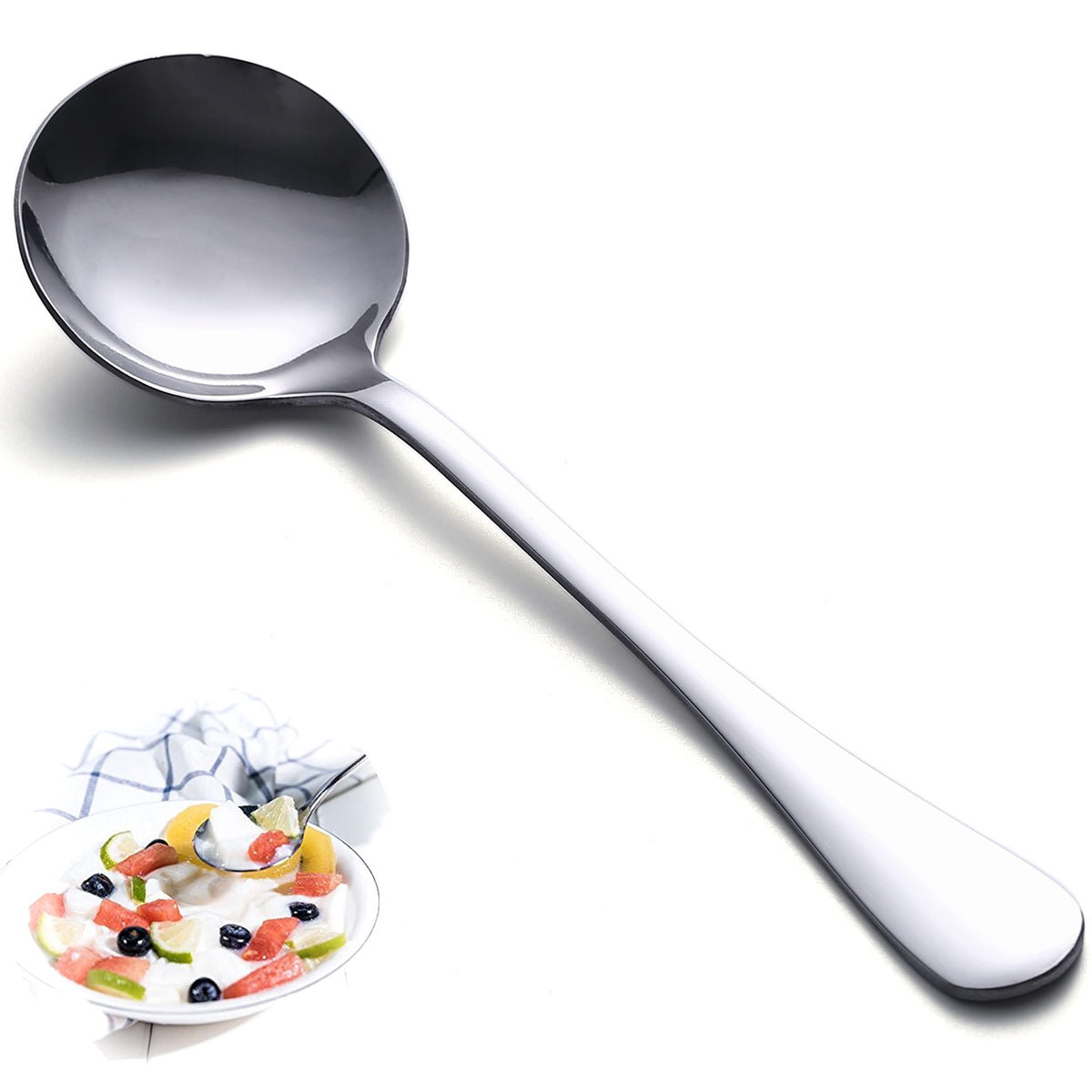 Soup Spoons, 8pcs Stainless Steel Spoons Heavy-Weight Round Spoon Flatware