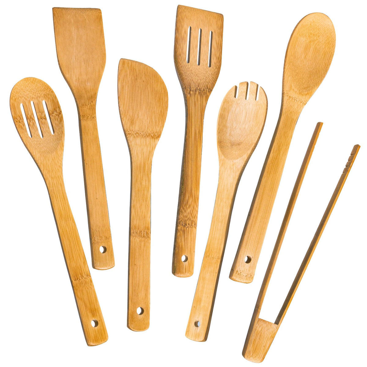 Eisinly 7-Piece Wooden Cooking Spoons, Natural Bamboo Utensil Set