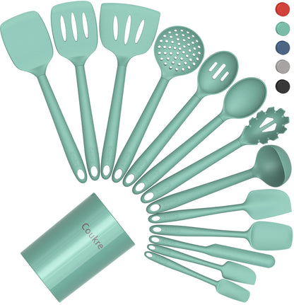 Coukre Silicone Kitchen Cooking Utensils Set, Heat Resistant, 14-Piece