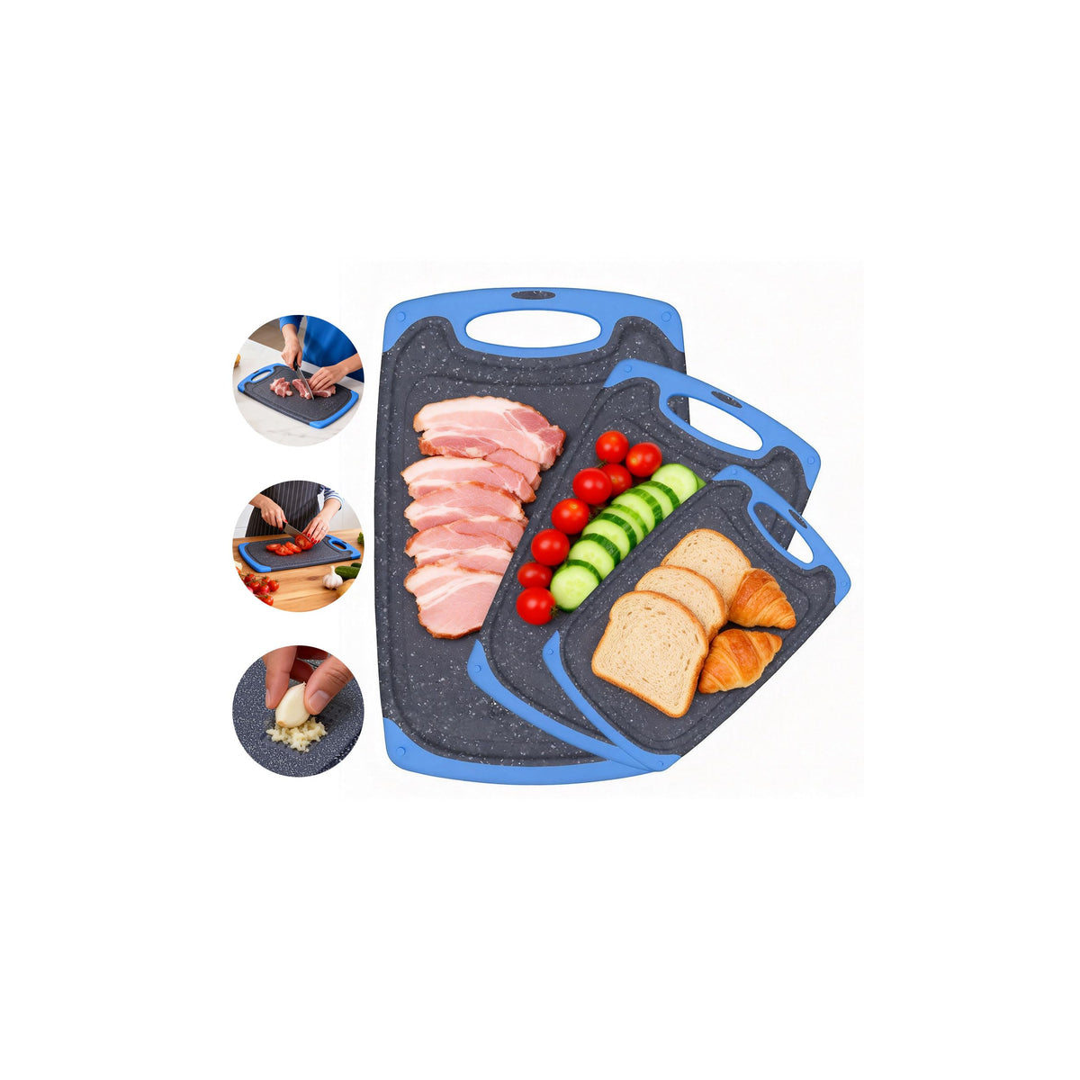 Viretang Plastic Cutting Boards Set of 3,BPA Free,Dishwasher Safe