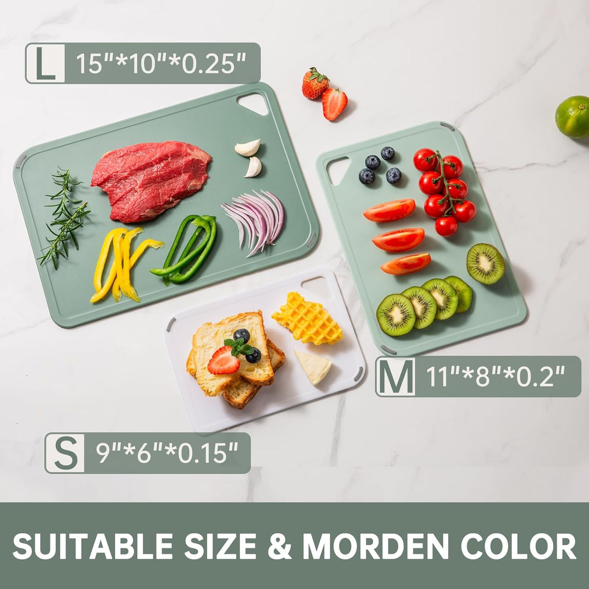 THETCHRY Plastic Cutting Board Set of 3-Cutting Boards for Kitchen BPA Free