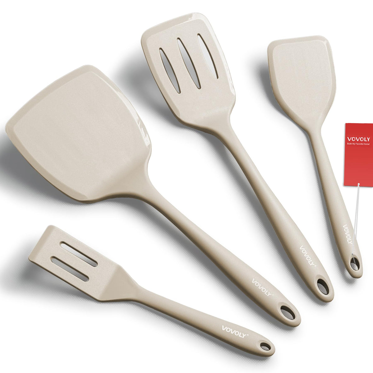 Silicone Spatula Set, 600°F Heat Resistant Silicone Spatula Turner Flipper for Cooking, Non Stick and Non Scratch Kitchen Utensils for Eggs & Pancakes, 4 Pack,Khaki