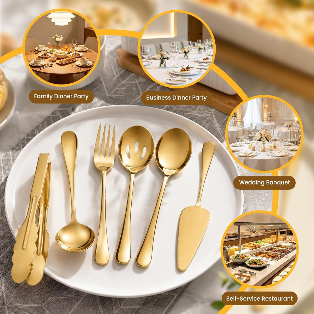 12-Piece Gold Serving Utensils Set, Serving Spoons for Buffet