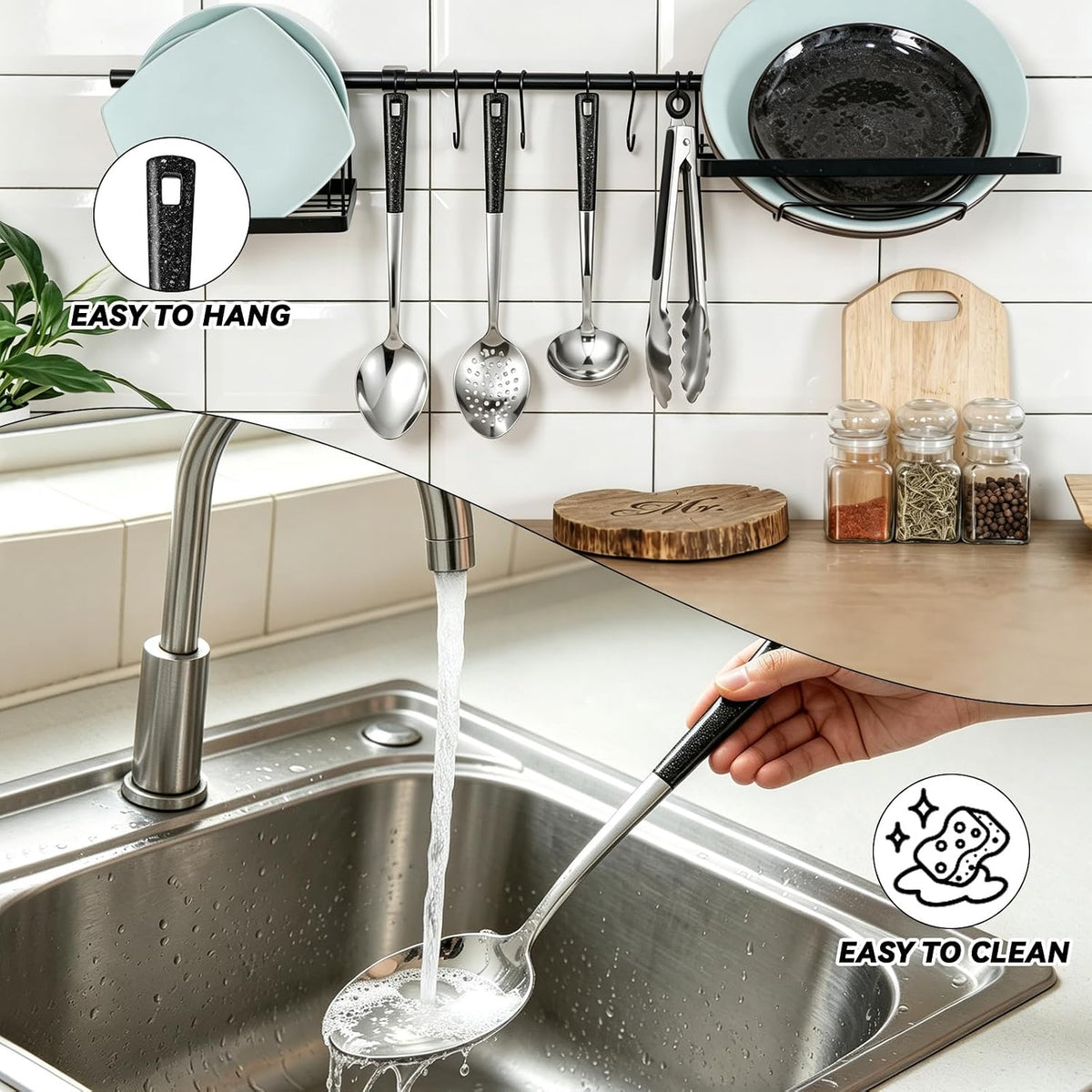 7 Pcs Stainless Steel Serving Spoon and Kitchen Cooking Utensils Set