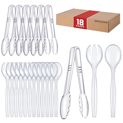 Mwellewm Plastic Serving Utensils Set, Disposable Tongs Spoons for Buffet