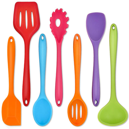 P&P CHEF Blue Kitchen Utensils, Silicone Cooking Utensil Set of 7