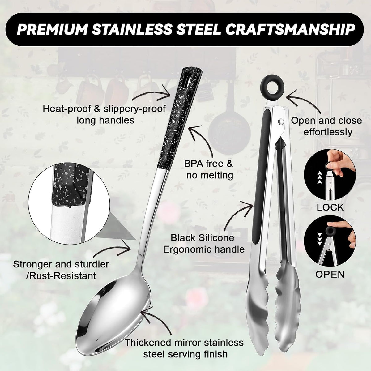 7 Pcs Stainless Steel Serving Spoon and Kitchen Cooking Utensils Set