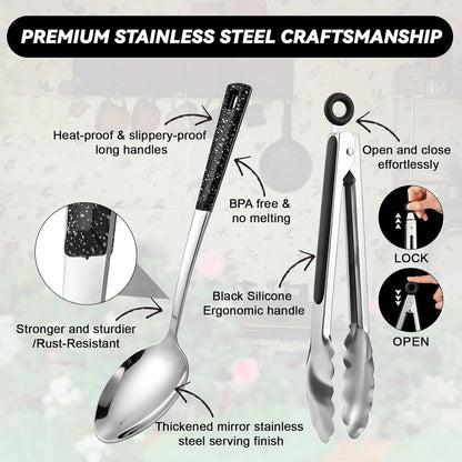7 Pcs Stainless Steel Serving Spoon and Kitchen Cooking Utensils Set