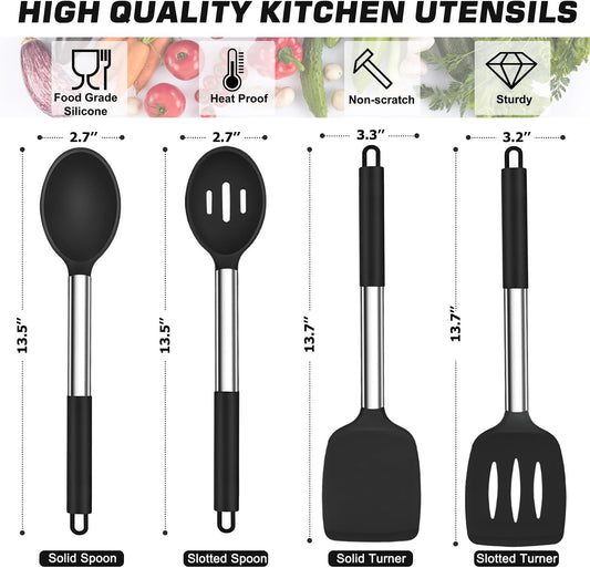 TeamFar Kitchen Utensils, 4 PCS Silicone Cooking Utensils Spatula Spoon Set