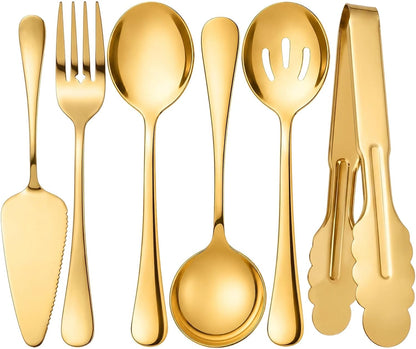 6-Piece Gold Serving Utensil Set, Serving Spoons for Buffet